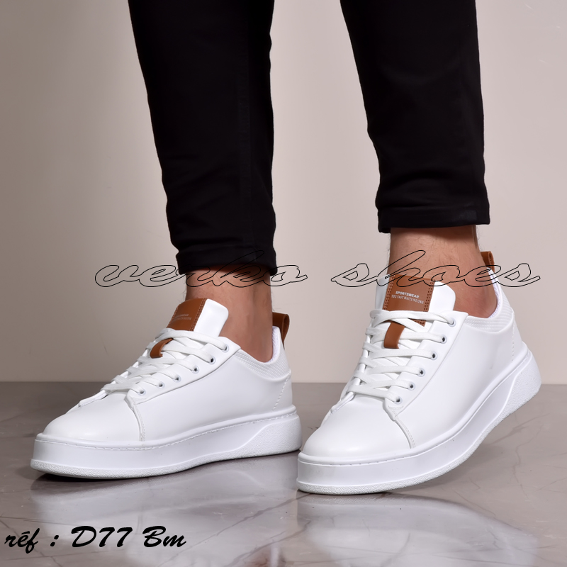 Sneaker Cuir Pour Hommes – D77 Blanc -MT