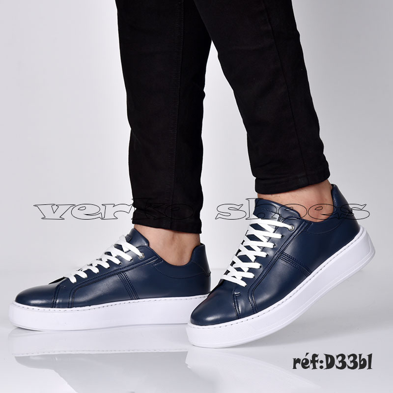 Sneakers Simili-Cuir Pour Hommes - Réf D33 BL - Bleu