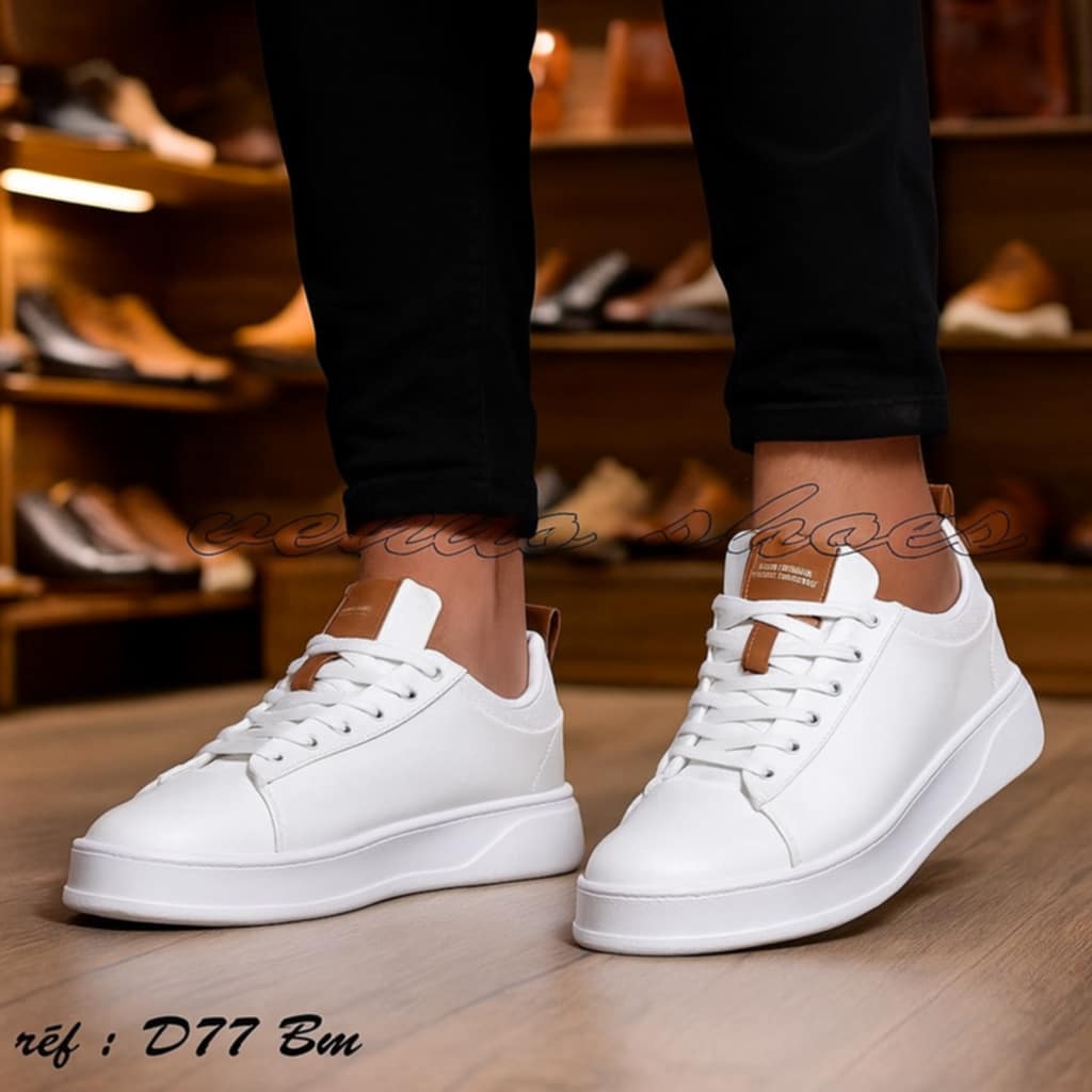 Sneaker Cuir Pour Hommes – D77 Blanc -MT