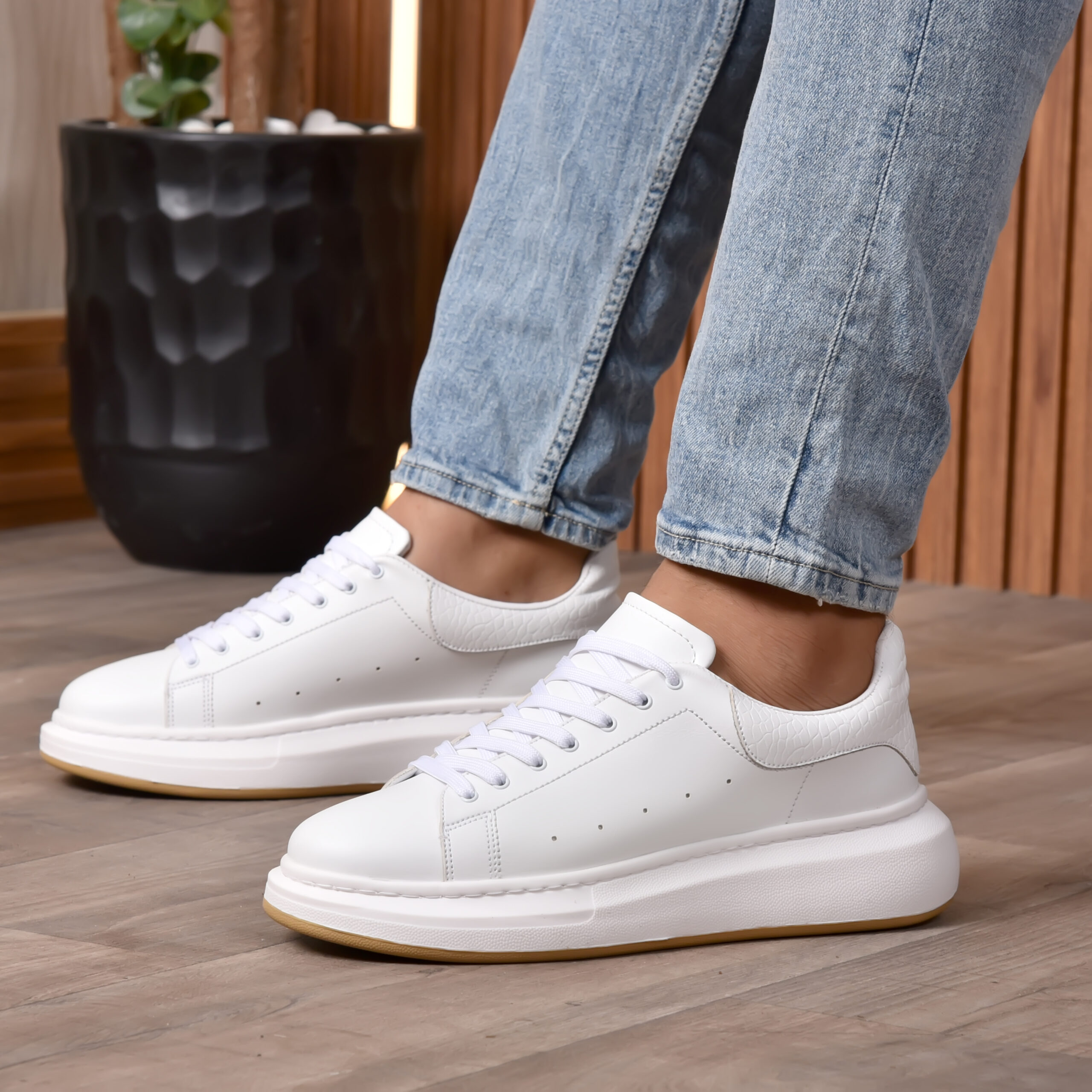 Basket Homme Cuir  Blanc/Bg 2617
