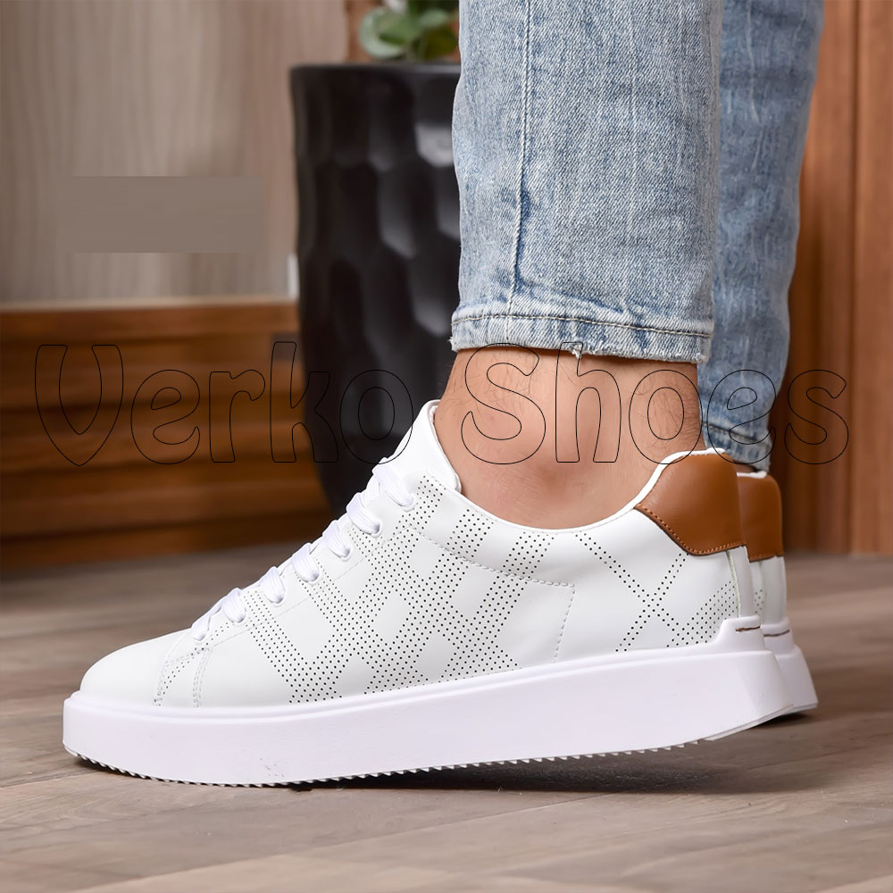 Sneakers Pour Hommes – Réf 2626 Blanc-Taupe -