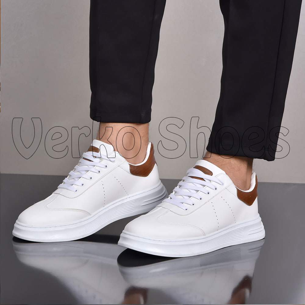 Basket Homme Cuir  - Réf 7070 Blanc  -